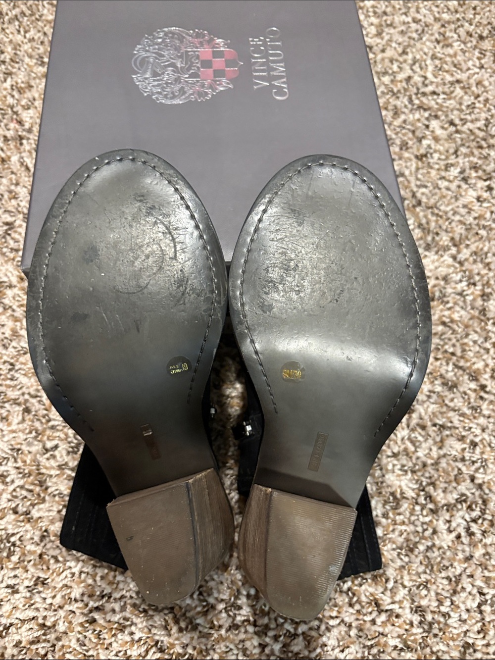 Vince Camuto Black Suede Peep-Toe Slingback Heels - Picture 4 of 5